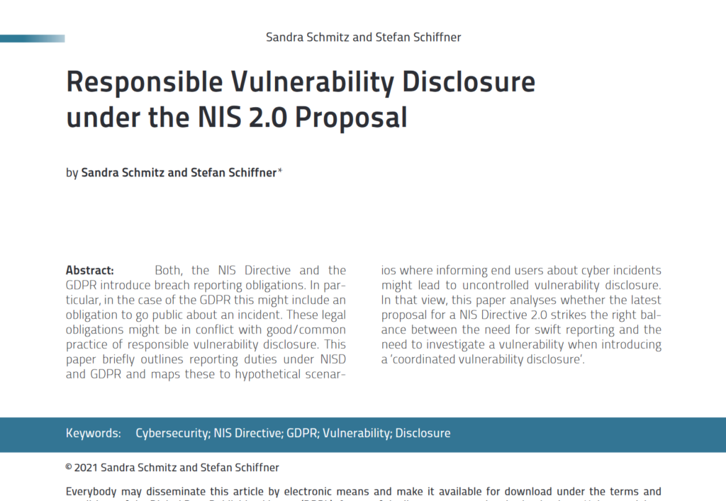 New Publication: Responsible Vulnerability Disclosure under the NIS 2.0 Proposal